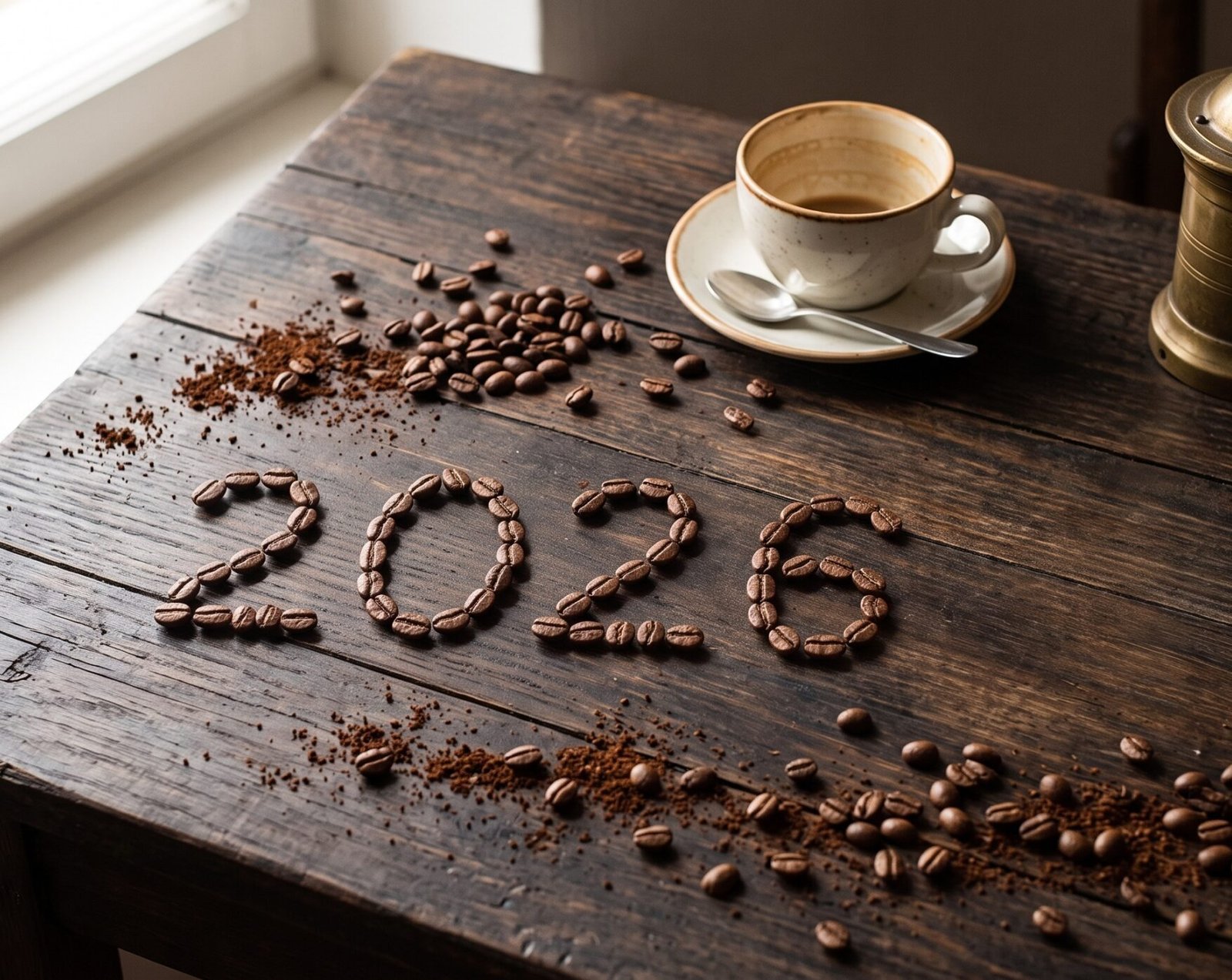 Año 2026 escrito en café
